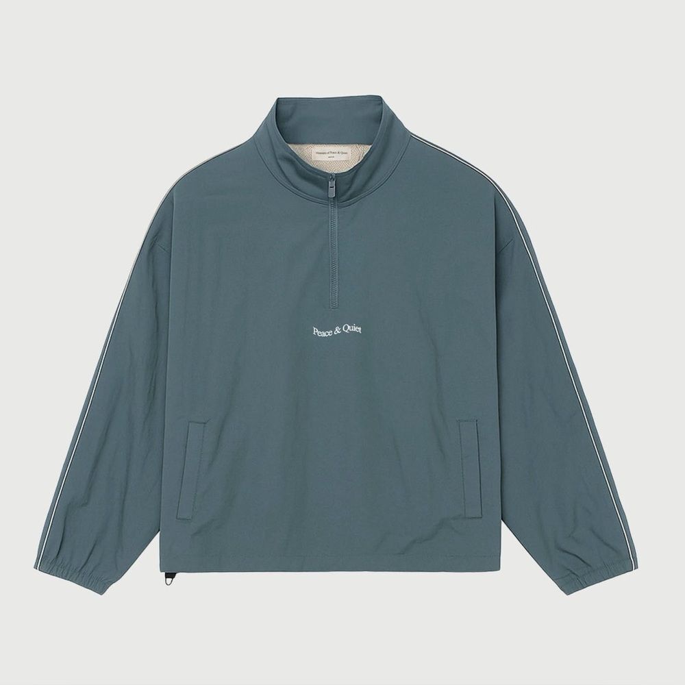 MUSEUM OF PEACE & QUIET MENS WORDMARK NYLON QUARTER ZIP - SLATE COLOR NWT